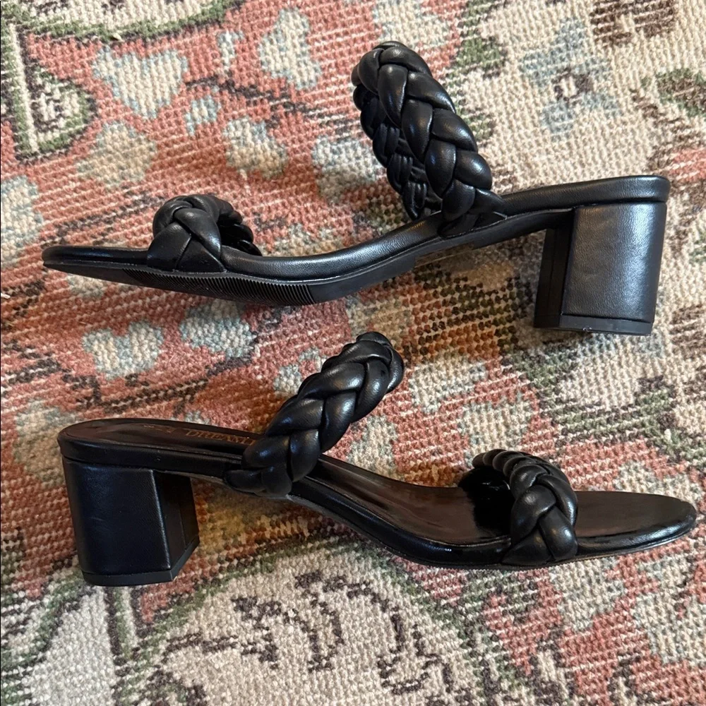 Dream Pairs Black Braided Double-Strap Mule Heels